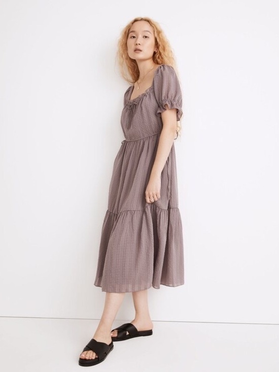 Madewell Dresses & Skirts - Madewell Square-Neck Tiered Midi Dress in Textured Seersucker